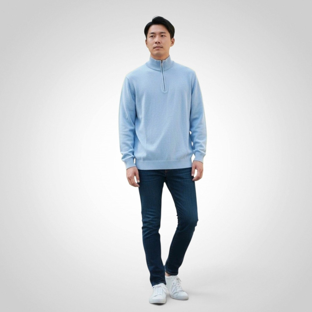 Elie Tahari Mens XXL Light Blue Quarter Zip Pullover Sweater Mock Neck
